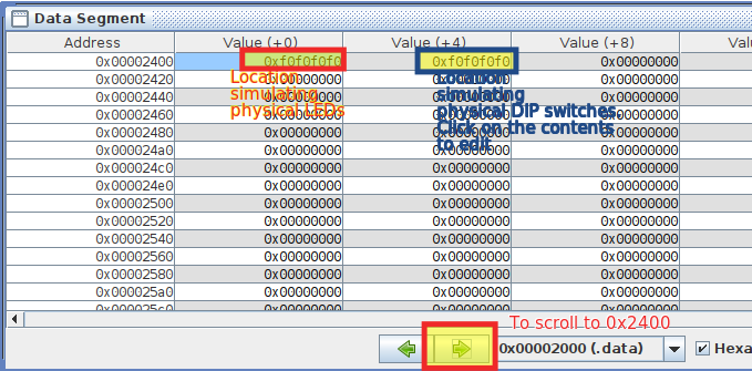 Screenshot of addresses in RARS